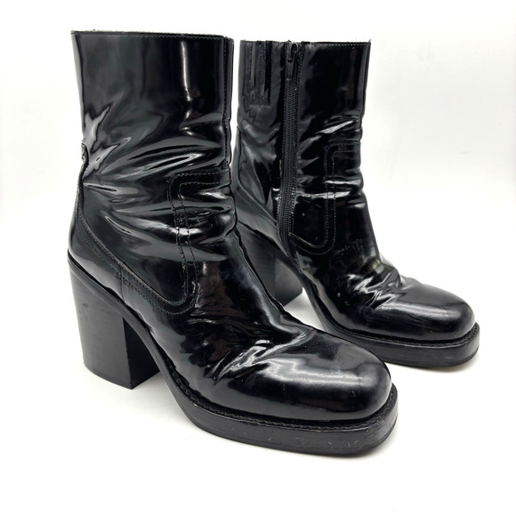 Jeffrey Campbell MAXEN 2 Black Patent Leather Block Heel Platform Boots Size 7 - Picture 5 of 16
